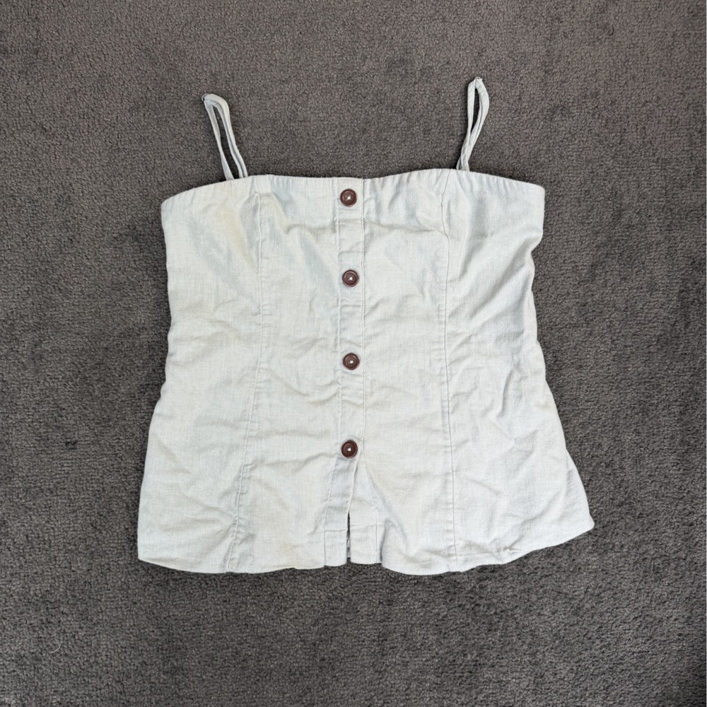 Abercrombie & Fitch Light Blue Linen Blend Smocked Back Cami Top Size M